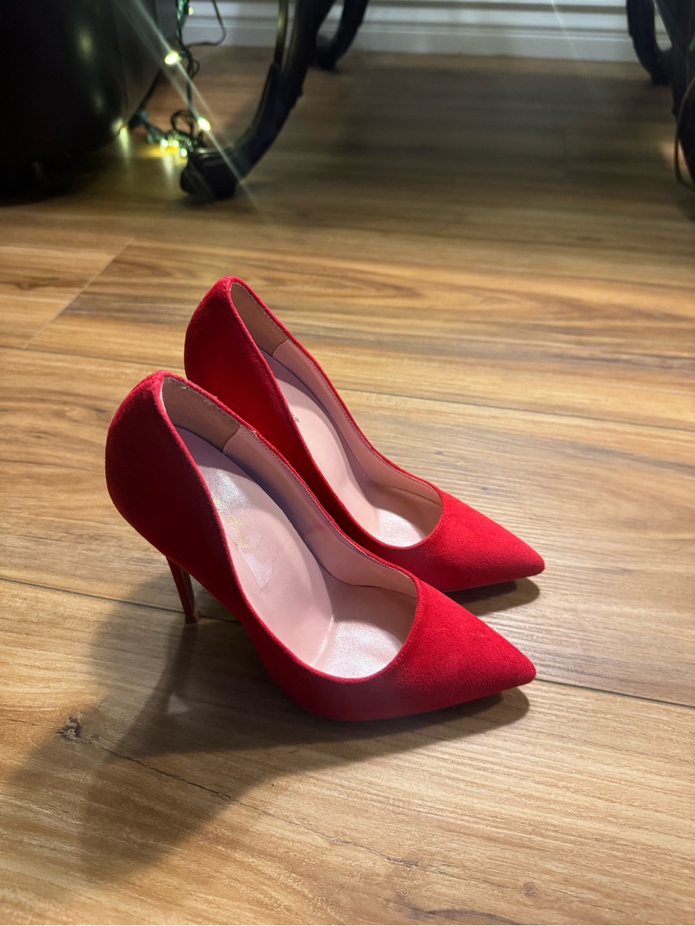Red Pointed-Toe Faux Suede Stiletto Heels